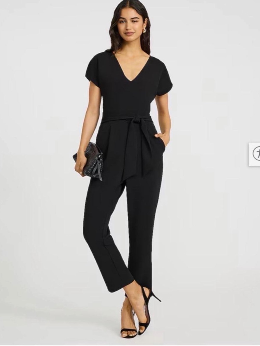 Express V-Neck Black Tie-Waist Jumpsuit - XS